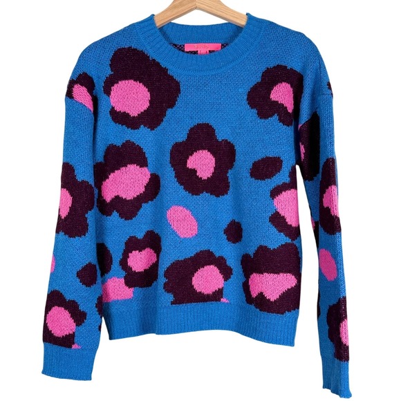 Lilly Pulitzer Sweaters - Lilly Pulitzer Ferrara Blue Flare Growl And Prowl Jacquard Blue Floral Sweater S